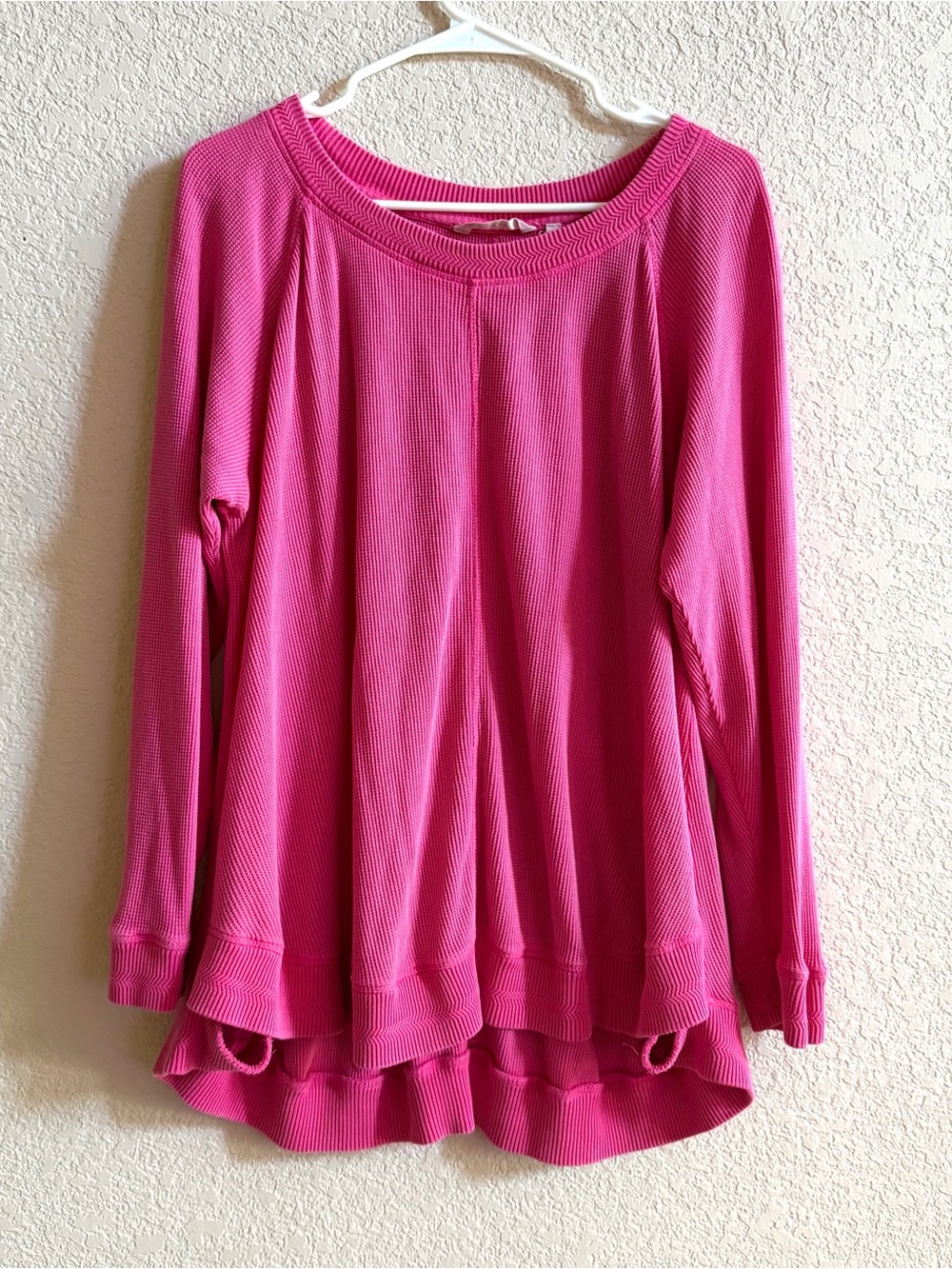 Soft Surroundings Womens 1X Pink Waffle Knit Thermal Shirt Long Sleeve‎ Tunic